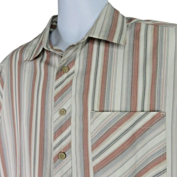 Quiksilver Edition Striped Shirt Mens Large 100% Cotton Red Gray White SS - Picture 1 of 13